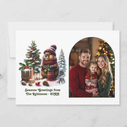 Woodland Beaver Cozy Forest Christmas Magic Photo Feestdagenkaart (Voorkant)