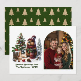 Woodland Beaver Cozy Forest Christmas Magic Photo Feestdagenkaart