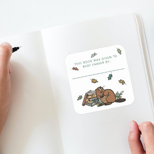 Woodland Beaver Storybook Baby Bookplates Vierkante Sticker