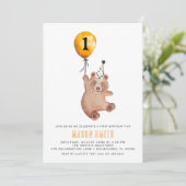 Woodland Beer 1e verjaardagsuitnodiging - Teddy Be Kaart (Staand voorkant)