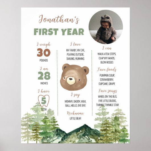 Woodland Beer 1st Birthday Milestone Sign Poster (Voorkant)