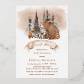 Woodland Beer Animal Barly Wait Boy Baby Sprinkle Folie Uitnodiging (Voorkant)