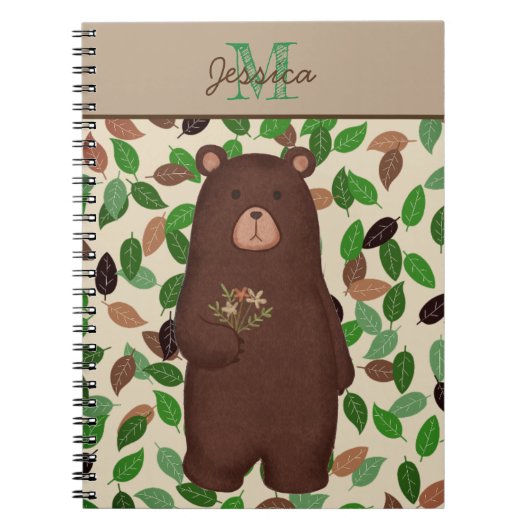 Woodland Beer Autumn Leaves Personalized Notitieboek (Voorkant)