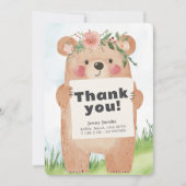 Woodland Beer Baby meisje Douche Dankbaarheid Dank Kaart (Voorkant)