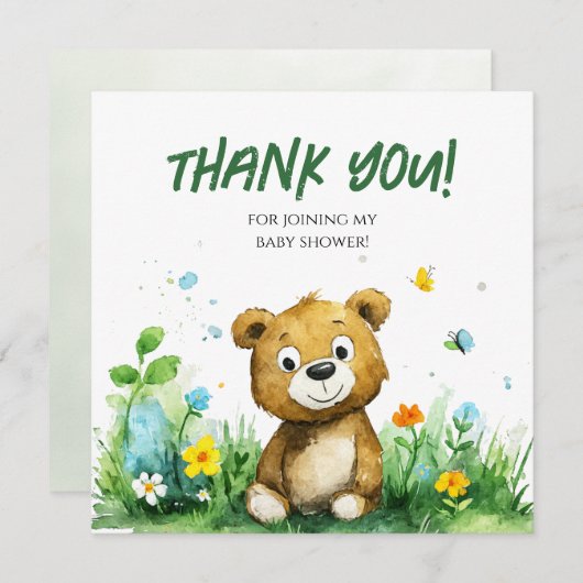 Woodland Beer Baby shower dank u kaart (Voorkant / Achterkant)