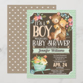 Woodland Beer Baby shower Invitation Boy Kaart (Voorkant / Achterkant)
