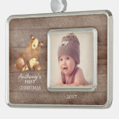 Woodland Beer Baby's 1e Kerstmis Foto Ornament (Links)