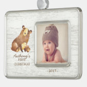 Woodland Beer Baby's 1e Kerstmis Foto Ornament (Links)