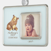 Woodland Beer Baby's 1e Kerstmis Foto Ornament (Links)