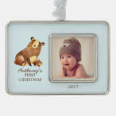 Woodland Beer Baby's 1e Kerstmis Foto Ornament (Voorkant)