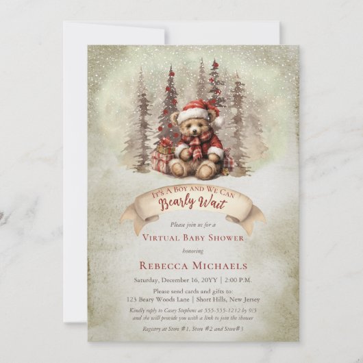 Woodland Beer Barly Wachten Virtual Boy Baby showe Kaart (Voorkant)