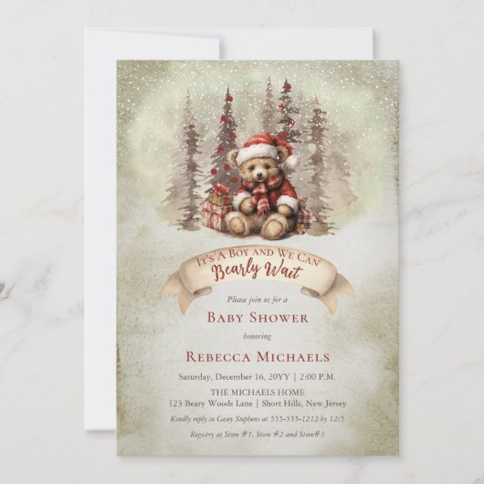 Woodland Beer Barly Wait Holiday Boy Baby shower Kaart (Voorkant)