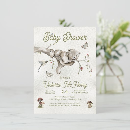 Woodland Beer Boho Baby shower Invitation Kaart (Staand voorkant)