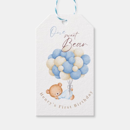 Woodland Beer Boy 1st Verjaardag Party Pastel Cadeaulabel (Voorkant)