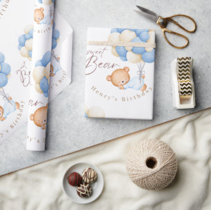 Woodland Beer Boy 1st Verjaardag Party Pastel Cadeaupapier