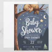 Woodland Beer Cub Baby shower Uitnodiging | Waterc (Voorkant / Achterkant)