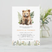 Woodland Beer Cub | Modern Neutraal Baby shower Kaart (Staand voorkant)