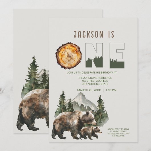 Woodland Beer Eerste Verjaardagsfeest Kaart (Voorkant / Achterkant)