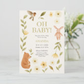 Woodland Beer en Bunny Baby shower Kaart (Staand voorkant)