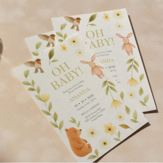 Woodland Beer en Bunny Baby shower Kaart