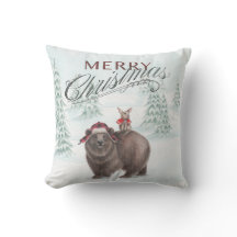 Woodland Beer en Bunny Merry Kerstmis Pillow