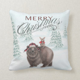 Woodland Beer en Bunny Merry Kerstmis Pillow Kussen
