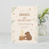 Woodland Beer en Bunny Verjaardag Kaart (Staand voorkant)