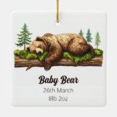 Woodland Beer Geboorte Stats Baby's Eerste Kerst Keramisch Ornament (Achterkant)