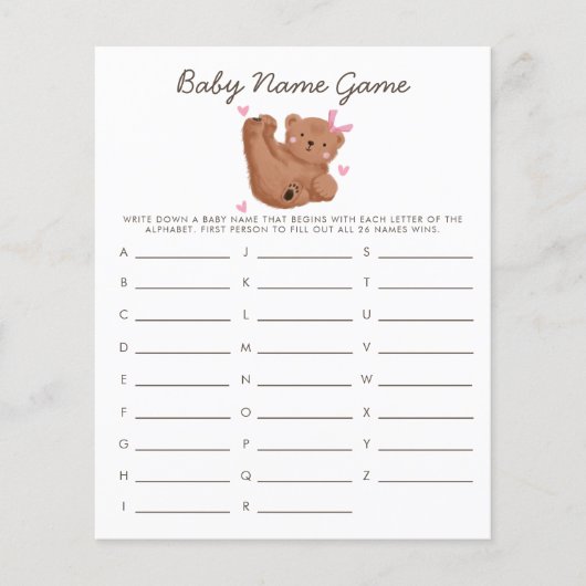 Woodland Beer Girl Baby Name Shower Game (Voorkant)