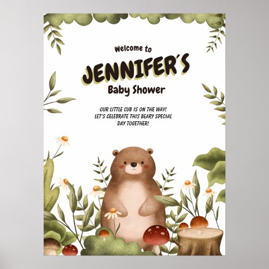 Woodland beer groen Welkom Baby shower Poster (Voorkant)