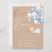Woodland Beer Jongen 1e verjaardagsfeestje pastel Kaart (Voorkant)