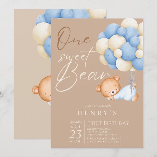 Woodland Beer Jongen 1e verjaardagsfeestje pastel  Kaart (Voorkant / Achterkant)