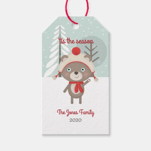 Woodland Beer Kerstmis Cadeaulabel (Voorkant)