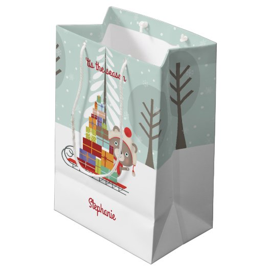 Woodland Beer Kerstmis Medium Cadeauzakje (Achterkant Gekanteld)