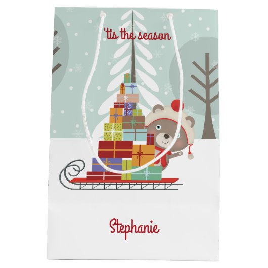 Woodland Beer Kerstmis Medium Cadeauzakje (Achterkant)