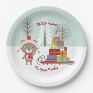 Woodland Beer Kerstmis Papieren Bordje