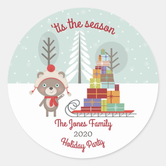 Woodland Beer Kerstmis Ronde Sticker (Voorkant)