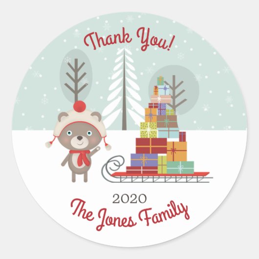 Woodland Beer Kerstmis Ronde Sticker (Voorkant)