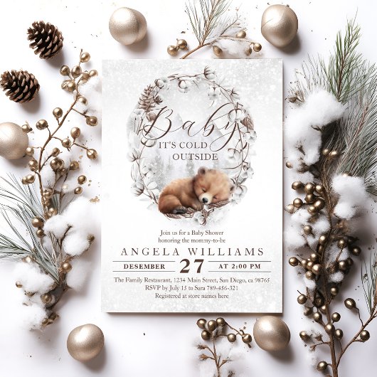 Woodland Beer Koud buiten Winter Baby shower Kaart
