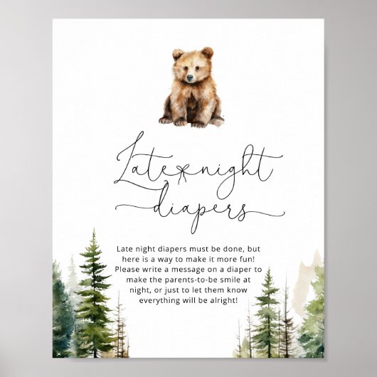 Woodland beer Late night luiers baby shower Poster (Voorkant)