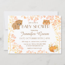 Woodland Beer Owls Fox Baby Shower Invitations