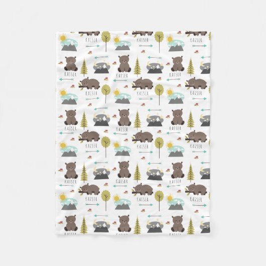 Woodland Beer Pattern Fleece Blanket Deken (Voorkant)