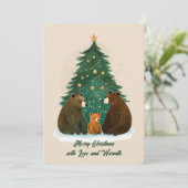 Woodland Beren Sterrenboom Snowy Charm Christmas Feestdagenkaart (Staand voorkant)