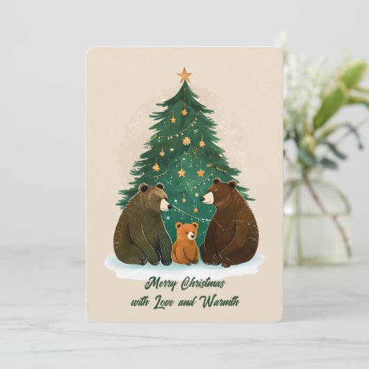 Woodland Beren Sterrenboom Snowy Charm Christmas Feestdagenkaart (Staand voorkant)