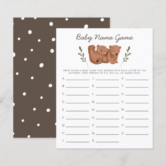 Woodland Beren Twins Baby Name Shower Game (Voorkant / Achterkant)