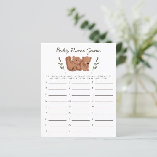 Woodland Beren Twins Baby Name Shower Game (Staand voorkant)