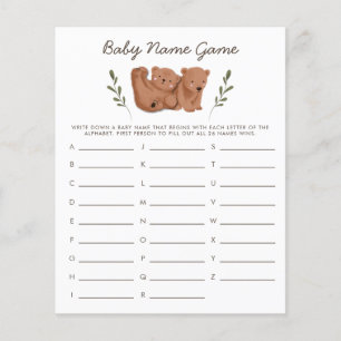 Woodland Beren Twins Baby Name Shower Game