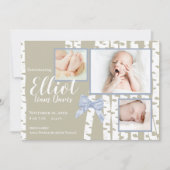 Woodland Birch en Bow Baby Geboorte met Foto's Aankondiging (Voorkant)