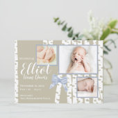 Woodland Birch en Bow Baby Geboorte met Foto's Aankondiging (Staand voorkant)