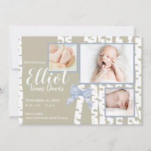 Woodland Birch en Bow Baby Geboorte met Foto's Aankondiging
